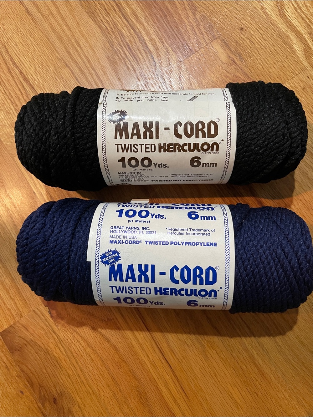 1 Maxi-Cord Twisted Herculon 6mm Cord 100 yds • New • 2 Available: BLACK or BLUE